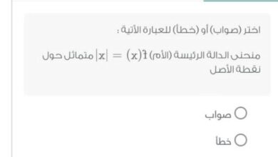 اختر (صواب) أو (خطأ) للعبارة الآتية : منحنى الدالة الرئيسة (الأم) (x| = (x| متماثل حول نقطة الأصل صواب أم خطأ؟