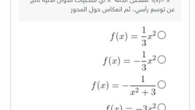 حل f(x) = x ^ 2 لمنحنى الدالة × أي منحنيات الدوال الآتية ناتج عن توسع رأسي، ثم انعكاس حول المحور.