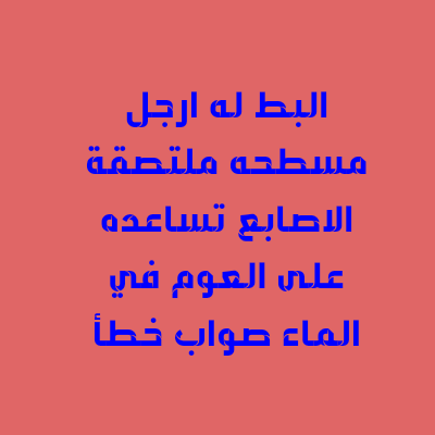 البط له ارجل مسطحه ملتصقة الاصابع تساعده على العوم في الماء صواب خطأ