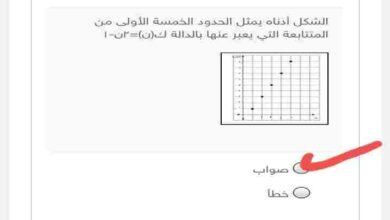 الشكل ادناه يمثل الحدود الخمسه الاولى من المتتابعه التي يعبر عنها بالداله ك ن = ٢ن - ١ صواب خطأ