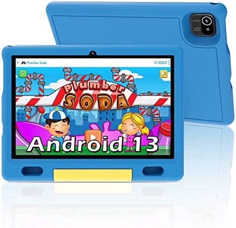 10.1 inch Android 13 Kids Tablet with Convertible Shockproof Case-Stand, 2GB RAM, 32GB ROM, 5MP Camera, G-Sensor, 5000mAh Battery & Parental Controls - Perfect Choice for Smart Learning & Play (Blue)