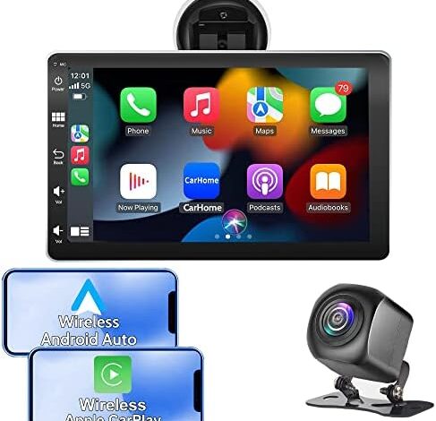 2023 Newest Wireless Apple Carplay&Android Auto,7In HD IPS Touchscreen Portable Car Radio Receiver,Car Stereo with Mirror Link, Bluetooth,Backup Camera,AUX/USB/TF,Navigation Screen for All Vehicles