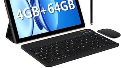 2023 Newest Tablet 2 in 1 4GB+64GB 10 inch Tablet with Keyboard And Case Mouse Stylus Film Game Tablet Android 11.0 Tablets PC, Tableta Computer 10.1 IPS Screen 8MP Dual Camera WiFi BT Google Play Tab