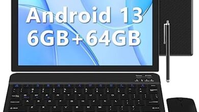 2023 Upgraded Android 13.0 Tablet, 10 Inch 2 in 1 Tablets, 6GB RAM 64GB ROM/512GB Expandable Tableta PC, 2.0 GHz Quad-Core HD Screen, 8MP Camera, 2.4G/5G WiFi 6 BT 5.0 Tablets with Keyboard/Case/Mouse