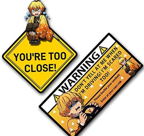 2pcs Anime Warning Car Decals, Demon Zenitsu Slayer Anime Sticker for Car Trunks Van Jeeps Motorcycle Laptop Skateboard Vinyl Window Wall Bumper Stickers Anime Gifts