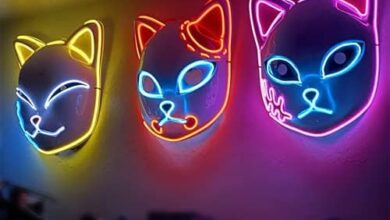 3Pcs Demon LED Mask Slayers Costume Props Japanese Anime Plastic Fox Face Cosplay Glowing Masks for Adult Masquerade Party