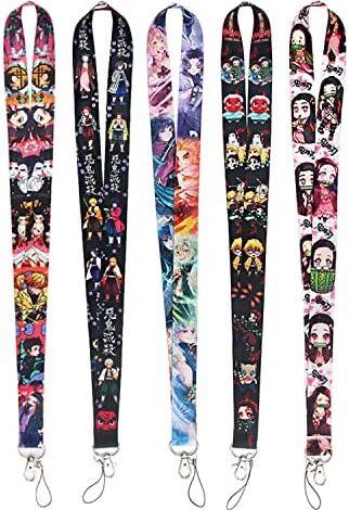 5pcs Anime Destruction Slayer Cosplay Kimetsu no Yaiba Kamado Tanjirou Demon Lanyard Hanging Keychain for Office ID Badges Accessorie 18.1x0.98 in