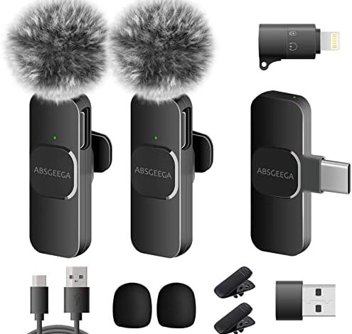 ABSGEEGA Wireless USB Lavalier Lapel Microphone for iPhone& iPad& Android Phones Professional Video Recording Lav Mic for YouTube Interview Vlog Livestream & Podcast(NO APP or Bluetooth Needed)