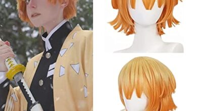 ANOGOL Wig Cap+Zenitsu Wig Short Yellow Wig For Demon Slayer Cosplay Orange Ombre Wig Cosplay Wig for Men Comic Synthetic Wig Costume for Anime Halloween Party Cosplay