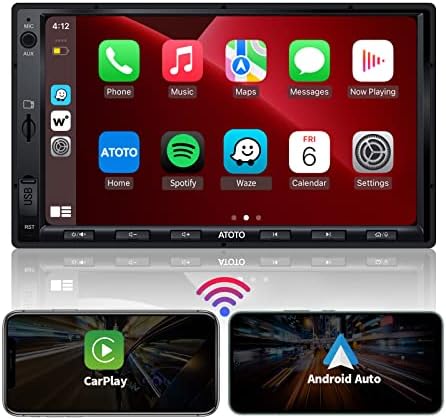 ATOTO F7 WE 7inch Double DIN Car Stereo, Wireless CarPlay & Wireless Android Auto, Touchscreen Car Radio with Bluetooth, Mirror Link, HD LRV, Quick Charge, FM/AM, GPS Navi, Voice Control, F7G2A7WE