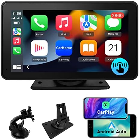AWESAFE Portable Car Stereo with Wireless Carplay Android Auto, CarPlay Dash Mount 7 Inch Car Screen Multimedia Player Compatible with Bluetooth/GPS/Mirror Link/Voice Control/AUX FM Transmitter