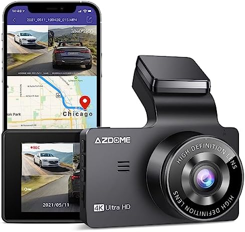 AZDOME M63 Lite 4K Ultra HD Dash Cam, Built in WiFi Car Camera with 3 Inch IPS Screen, Night Vision, G-Sensor, Loop Recording, Parking Monitor, Car Video Recorder