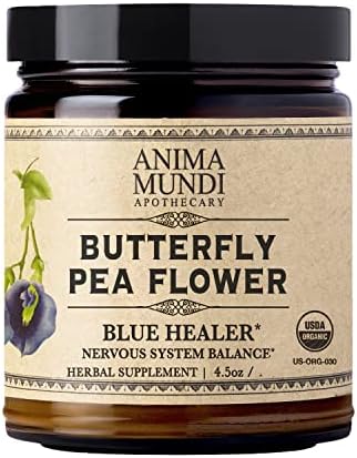Anima Mundi Butterfly Pea Flower Powder - Organic Blue Healer Nervous System Support - Pure Butterfly Pea Flower for Tea or Combine with Epsom Salts in a Bath for Relaxing Properties (4.5 oz)