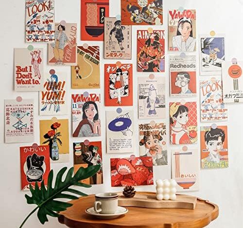 Anime Collage Kit - 30PCS Retro Style Picture Prints for Room Wall Decor and Bedroom Aesthetic | Small Posters with Sticker (4x6in) | Wall Collage Kit for Teens, Kids, Girls and Boys