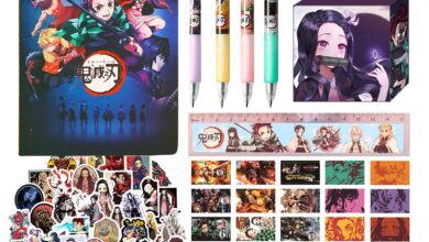 Anime Merch Anime Merch Set for Anime School Supplies 1 Anime Notebook 4 Pens 50 Anime Stickers 30 Lomo Card 1 Anime Ruler 1 Anime Tape