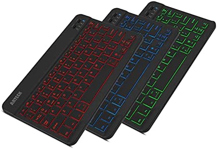 Arteck HB030B Universal Slim Portable Wireless Bluetooth 3.0 7-Colors Backlit Keyboard with Built in Rechargeable Battery, Black