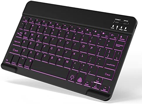 Backlit Bluetooth Keyboard Small Portable External Wireless Keyboard Cordless Rechargeable Illuminated for Android Tablet Cell Phone Smartphone iPad Pro Air Mini iPhone Windows Surface (Black)