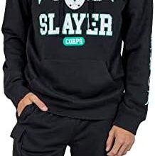 Bioworld Demon Slayer Varsity Text Cat Mask Men's Black Hoodie & Jogger Set