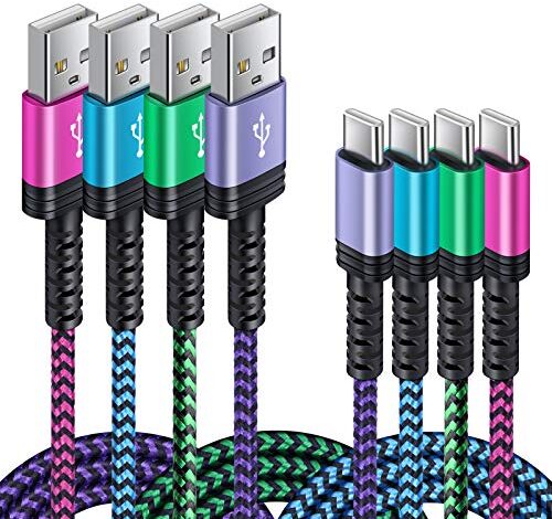 C Charger Cable Fast Charging Phone Android Power Cord 4Pack for Samsung Galaxy S22+ S22 Ultra Plus Note 21/20 Ultra, S21+/S20 Plus/S21 S20 FE/S10 Plus/S9 A11/A21/A51/A71 Google Pixel 5 4A XL