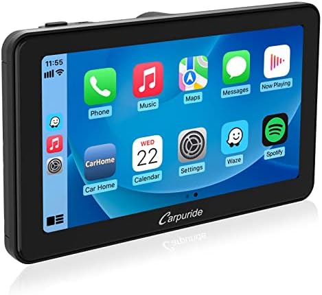 Carpuride 2023 Newest w701, Carpuride 7 inch Portable Wireless Apple Carplay & Android Auto, IPS Touchscreen, Bluetooth 5.0 Audio Hands Free Calling/Mirror Link/GPS/Siri/Mic, Dash Windshield Mounted