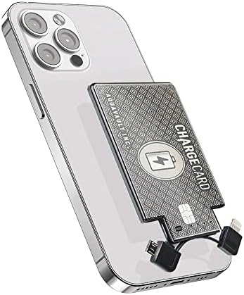 ChargeCard Portable Phone Charger & Power Bank – Fast Charging and Compact – Interchangeable Cables (Lightning, USB-C, Micro USB) - For iPhone and Android – Credit Card Sized Phone Battery Pack
