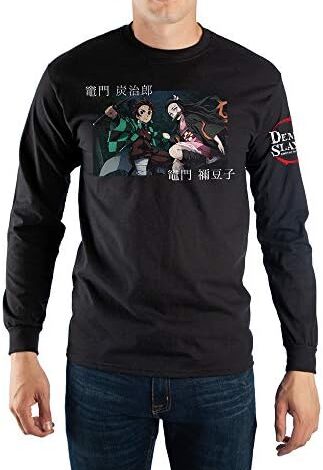 Demon Slayer Anime Cartoon Mens Black Long Sleeve Shirt