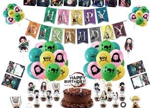 Demon Slayer Birthday Party Supplies Anime Theme Decorations for Kids and Teens - Banner, Cake Toppers, Balloons, Gift Bags, Invitation Cards - Total of 73 Essential Pieces for Children's Events