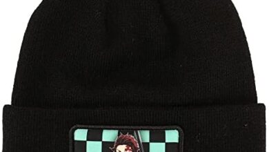 Demon Slayer Character Embroidered Plain Black Cuffed Knitted Winter Beanie Hat