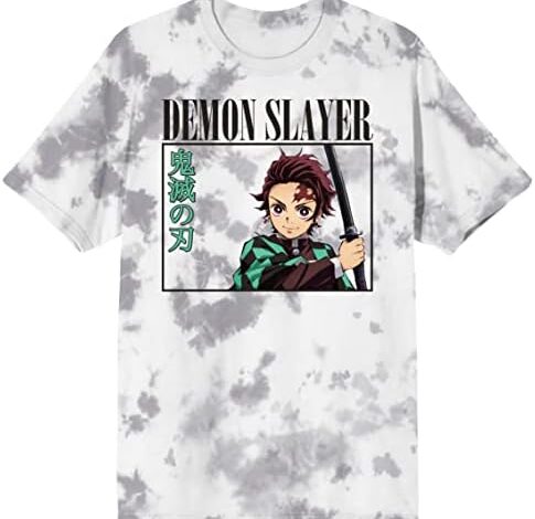 Demon Slayer Framed Tanjiro Crew Neck Short Sleeve Light Gray Sparse Cloud Wash Men's T-Shirt