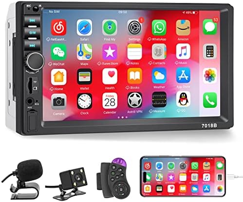 Double Din Car Stereo Bluetooth, 7 Inch Touchscreen Double Din Car Stereo with Backup Camera, Double Din Radio Support Mirror Link/Hands Free Call/FM/Steering Wheel Remote/Fast Charging/TF/USB/EQ/Aux