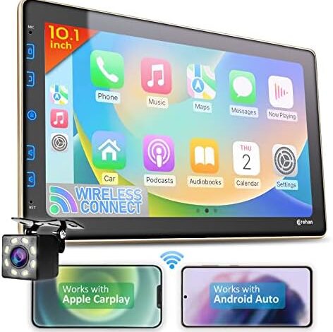 Double Din Car Stereo - Corehan 10 inch Touchscreen Car Radio Bluetooth Multimedia Player with Backup Camera Compatible with Wireless Carplay, Wireless Android Auto, Mirror Link