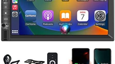 Double Din Car Stereo with Apple CarPlay & Android Auto 7 Inch IPS Touch Screen Car Radio with Bluetooth 5.2, Mirror Link, Steering Wheel Control, USB/SD Input, AM/FM Car Radio with Backup Camera