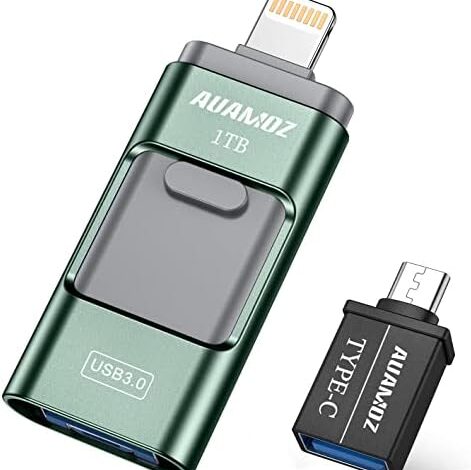 Flash Drive for iPhone 1TB, AUAMOZ USB Memory Stick Photo Stick External Storage Thumb Drive for iPhone iPad Android Computer (Dark Green)