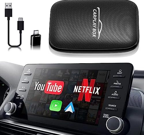 Flgocexs Wireless Carplay Adapter - 3 in 1 Wireless Carplay and Android Auto Adapter with Built in Netflix YouTube Support TF Card Only for Original Car Models After 2016 with Wired Carplay