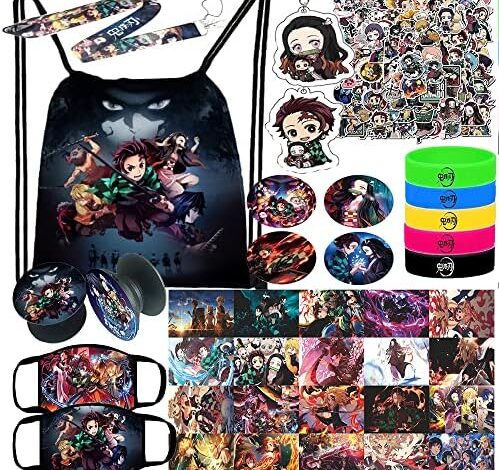 Hydow Anime Merch Gift Set - Including Drawstring Bag, Stickers, Face M-asks, Lanyard, Keychains, Bracelets, Button Pins