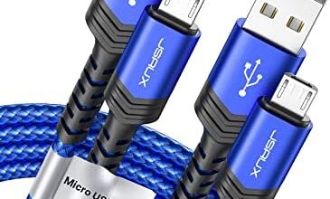 JSAUX Micro USB Cable Android Charger, (2-Pack 6.6FT) Nylon Braided Cord Compatible with Galaxy S7 S6 J7 Edge Note 5, Kindle. MP3 and More-Blue