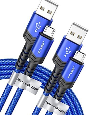 JSAUX Micro USB Cable Android Charger, (2-Pack 6.6FT) Nylon Braided Cord Compatible with Galaxy S7 S6 J7 Edge Note 5, Kindle. MP3 and More-Blue