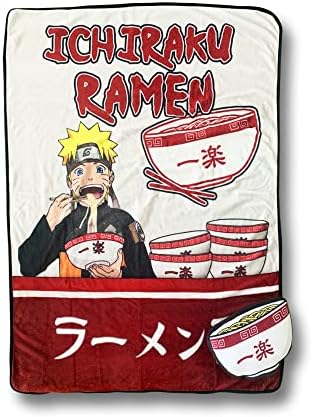 JUST FUNKY Naruto Shippuden Fleece Throw Blanket & Pillow Set | 45 x 60 inches | Featuring Naruto Eating Ichiraku Ramen | Anime Bedding Set | Anime Comforter Set| Officially Licensed