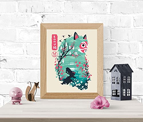 Japanese Anime Princess Art Print - Ukiyo-e Wall Art 8 x 10 Unframed Japanese Anime Artwork Kodama Forest Spirit Print Hayao Miyazaki Wall Hanging Cool Movie Inspired Home Decor