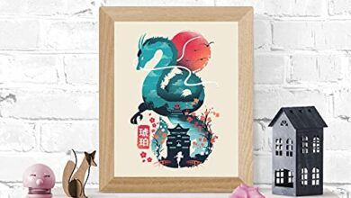 Japanese Dragon Art Print - Ukiyo-e Wall Art 8 x 10 Unframed Japanese Anime Artwork Haku Dragon Print Hayao Miyazaki Wall Hanging Cool Movie Inspired Home Decor, Chihiro Bathhouse Illustration