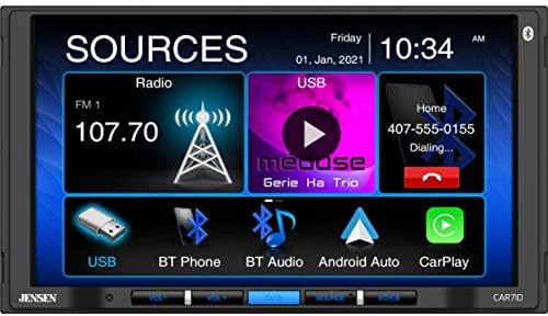 Jensen CAR710 7” Mechless Multimedia Receiver with Apple CarPlay l Android Auto l Built-in Bluetooth l 240 Watts MOSFET Power (60W x 4)