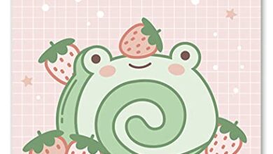 Kawaii Frog Strawberry Swiss Roll Wall Art Print- Cute Pink Kawaii Room Decor - Japanese Anime Poster Cottagecore Aesthetic for Teens Gamer Girls Bedroom- 8x10 - Unframed