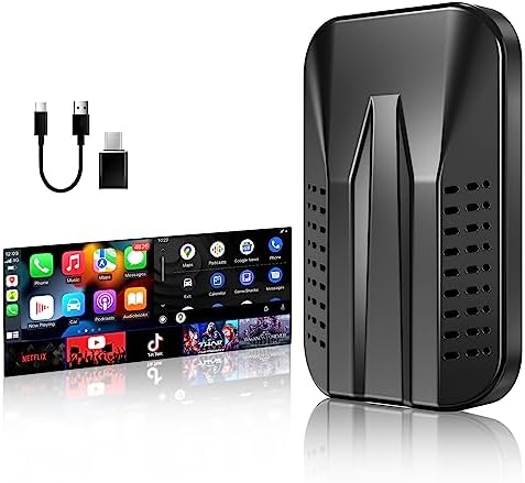 LERANDA Wireless Carplay Adapter with Netflix/YouTube,3 in 1 Wireless Android Auto Adapter for OEM Wired CarPlay Cars, Carplay Ai Box Support Multimedia Google Play/Android 11/TF Card/Plug&Play
