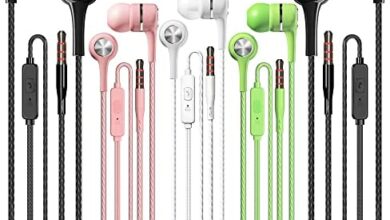 LWZCAM Earbuds Earphones with Microphone,5pack Ear Buds Wired Headphones,Noise Islating Earbuds,Fits 3.5mm Interface for iPad,iPod,Mp3 Players,Android and iOS Smartphones(Black+Pink+White+Green)