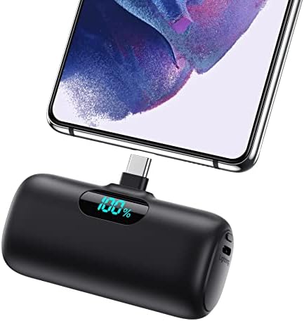 Mini Portable Charger 5000mAh Power Bank, 15w PD USB C Cell Phone Portable Power, LCD Display Battery Pack Compatible with Android Phone/Samsung Galaxy S22,S21/Note/Moto/LG/Pixel /Nexus/OnePlus 9 etc