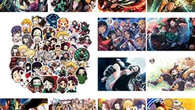 MiodiyaArt Anine Poster Demon 12 Pcs (with 50 Pcs Anime Slayer Stickers) 16.5 x 11.5 inch Wall Decor Anime Merch Art Prints HD Posters for Fans