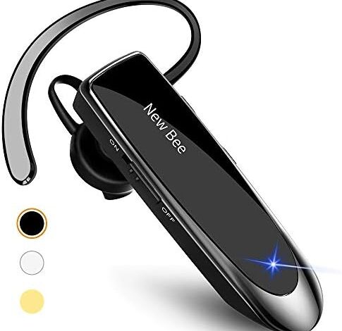 New bee Bluetooth Earpiece V5.0 Wireless Handsfree Headset with Microphone 24 Hrs Driving Headset 60 Days Standby Time for iPhone Android Samsung Laptop Trucker Driver (Black)