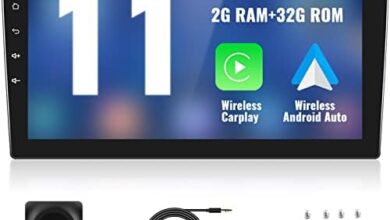 Newest Android Car Stereo with Wireless Carplay Android Auto, 10.1 inch Touchscreen HiFi GPS Navigation Bluetooth USB WiFi SWC FM/RDS Radio Receiver with Backup Camera, 2G+32G Double Din Radio