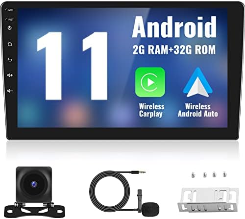 Newest Android Car Stereo with Wireless Carplay Android Auto, 10.1 inch Touchscreen HiFi GPS Navigation Bluetooth USB WiFi SWC FM/RDS Radio Receiver with Backup Camera, 2G+32G Double Din Radio