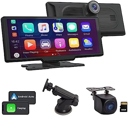 Newest Portable Wireless Apple Carplay & Android Auto,10.26Inch HD Touch Screen Car Radio Receiver,Car Stereo with 2.5K Dash cam,1080P Backup Camera/GPS/Mirror Link/Bluetooth/FM Transmit